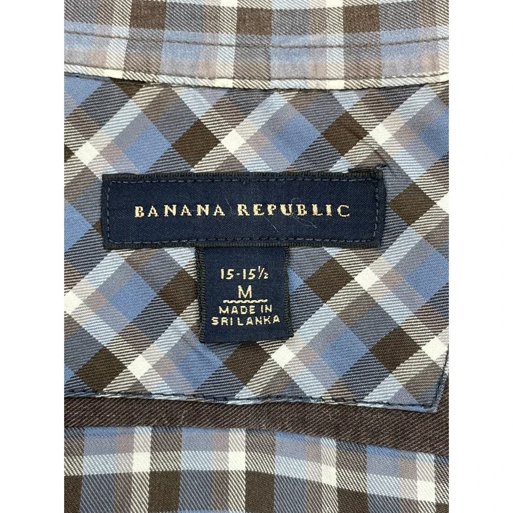 Banana Republic Shirt Men Medium (15-15.5)  Plaid Cotton Blend Stretch Button Up